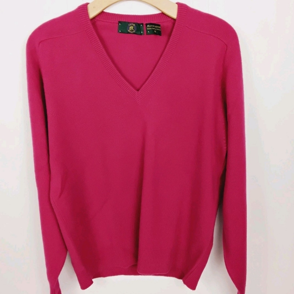 Club Room Men's 100% Cashmere Vee Sweater in Bright Pink (Medium)